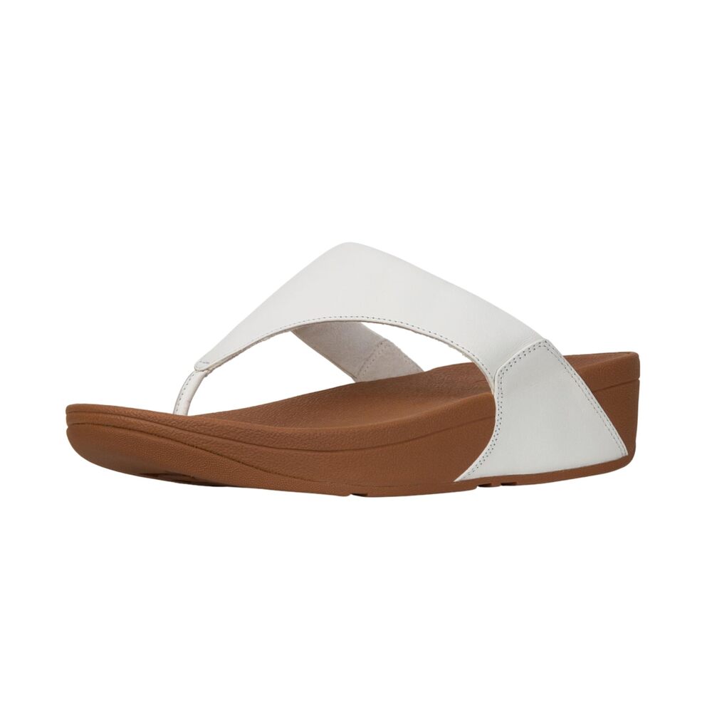 FitFlop Lulu Leather Toe-Post Sandals, Color: White, Size: 8.5